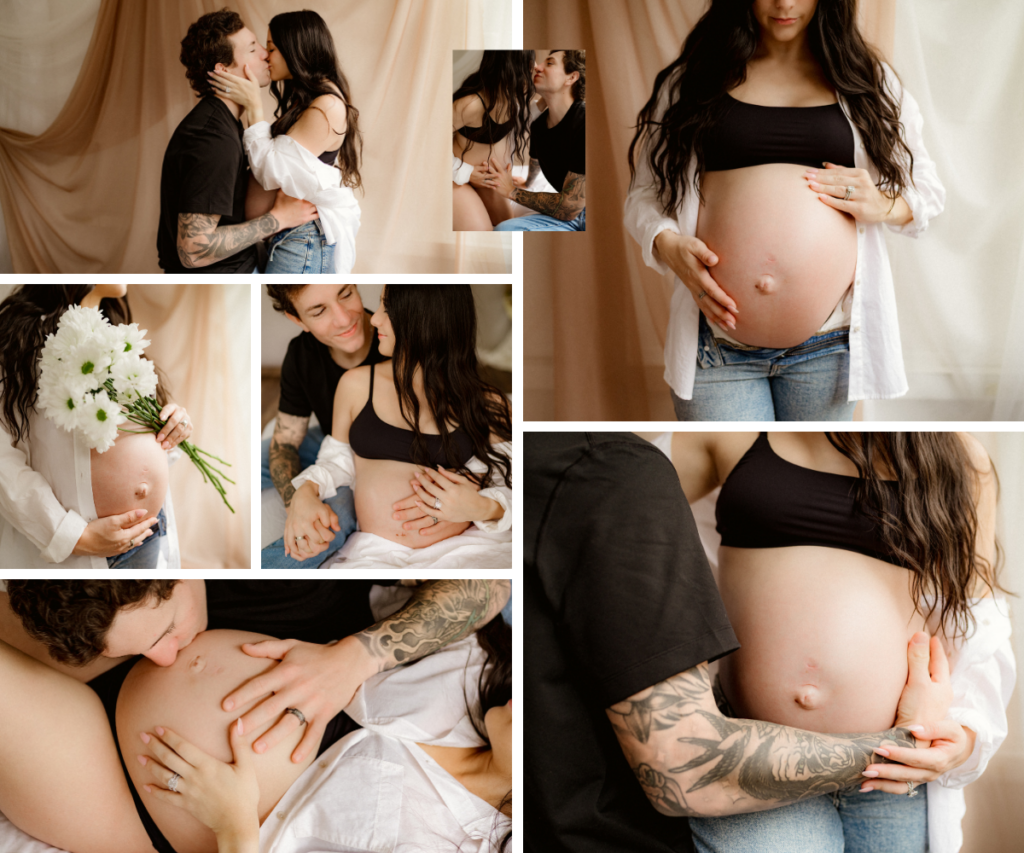 a collage collection of intimate maternity couple portraits in a variety of poses